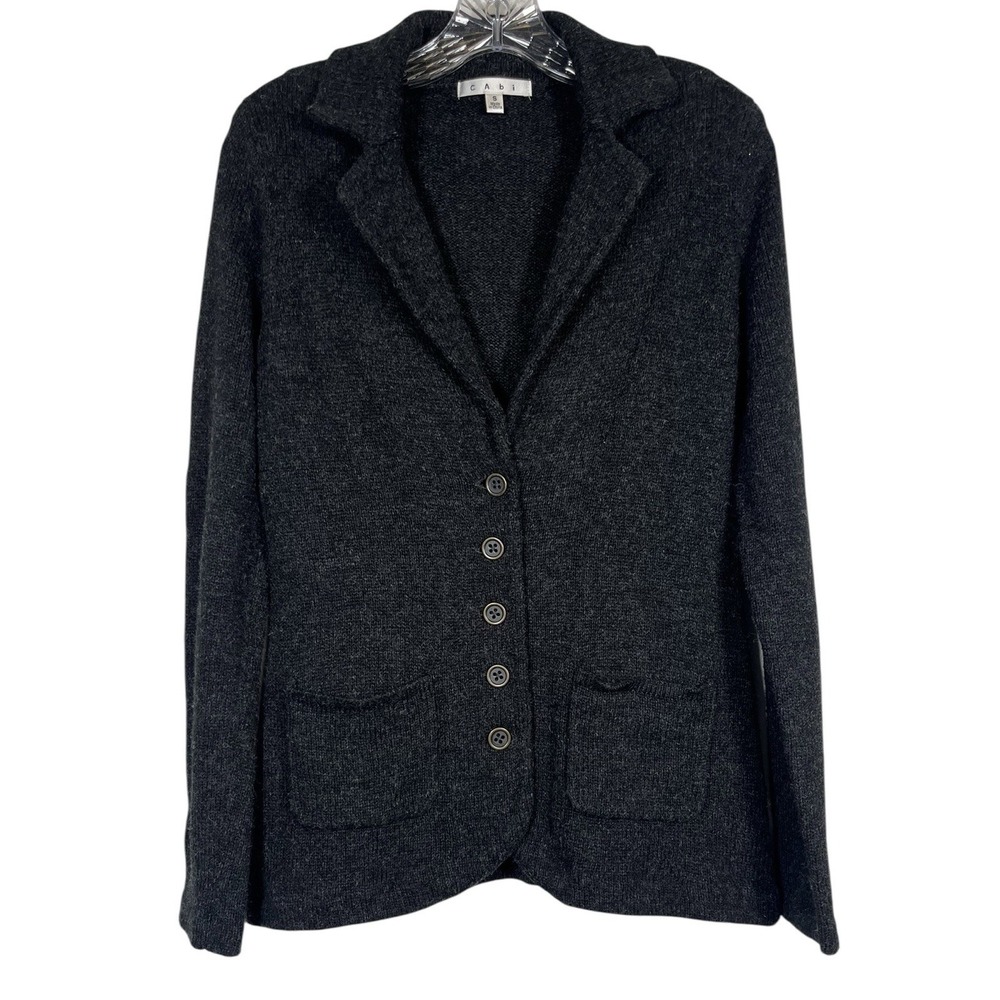 CAbi Sz S Women Sweater Blazer 621 Charcoal Dark Grey Button Down Jacket Pockets